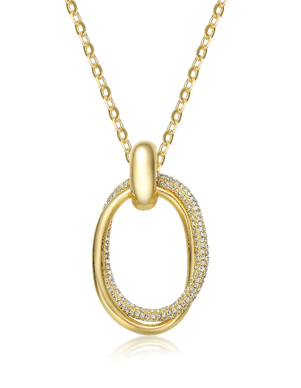 Loop knot necklaces-14k Gold Plated Sterlig Silver With Diamond Cubic Zirconia Double Entwined Oval Eternity Circle Pendant Necklace