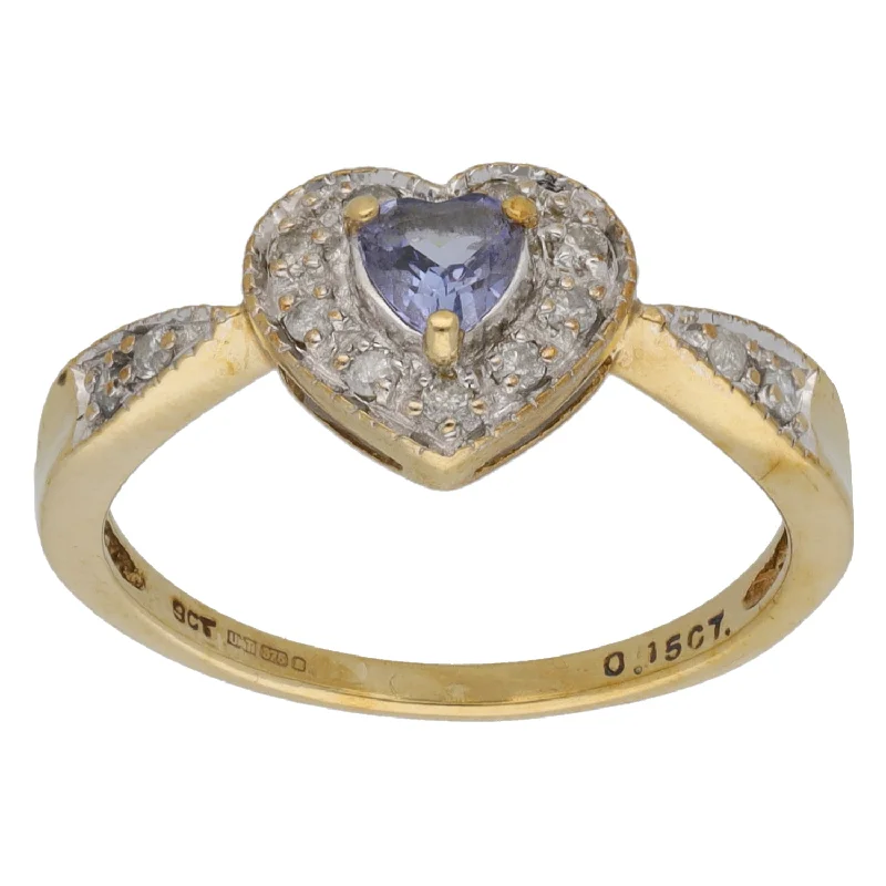 Thin stack rings-9ct Gold Tanzanite & 0.13ct Diamond Dress/Cocktail Ring Size O