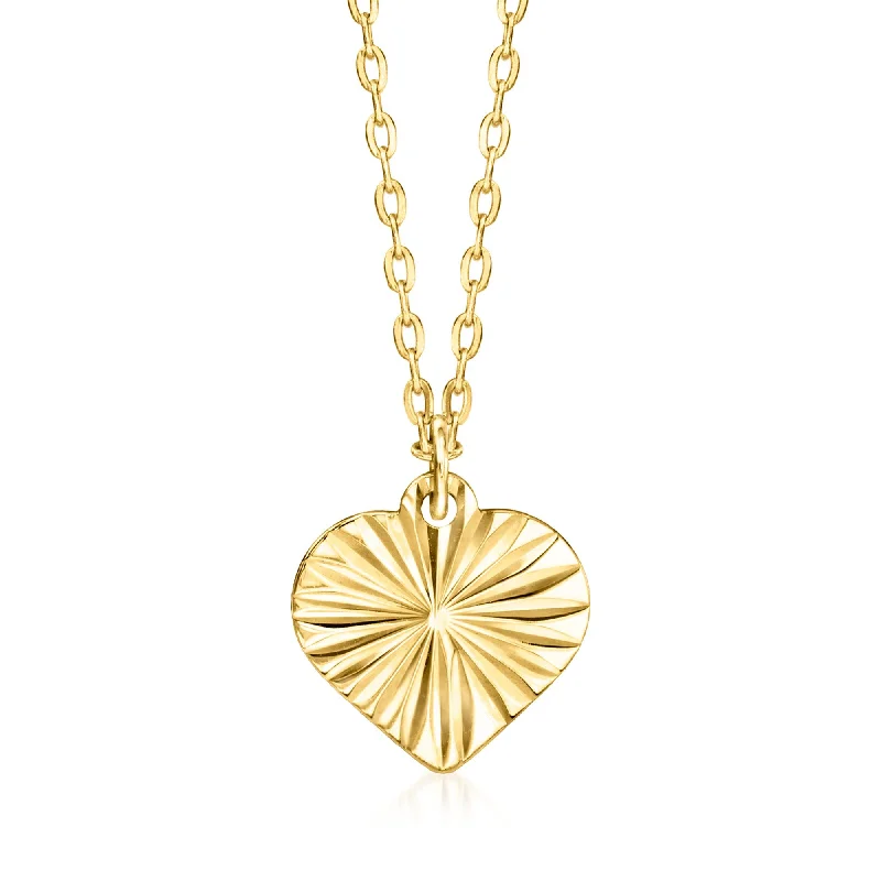 Smooth gem necklaces-Canaria Italian 10kt Yellow Gold Diamond-Cut Heart Necklace