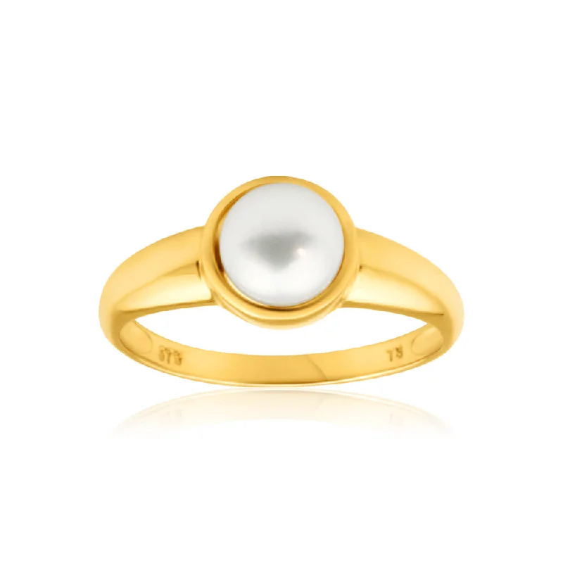 Bright silver rings-9ct Yellow Gold 6.5mm Cultured Pearl Ring