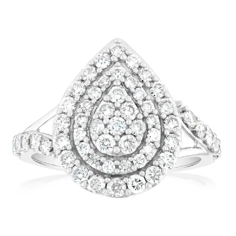 Wrapped thread rings-9ct White Gold 1 Carat Diamond Pear Shape Cluster Ring