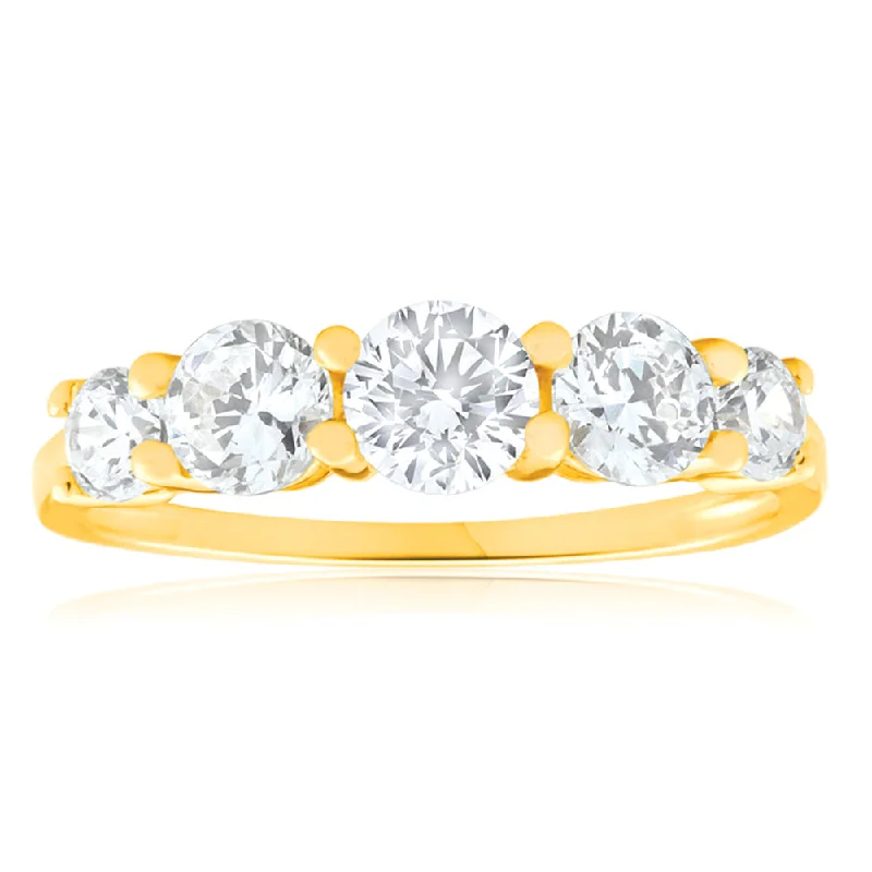 Love charm rings-9ct Yellow Gold Cubic Zirconia 5 Stone Graduated Ring