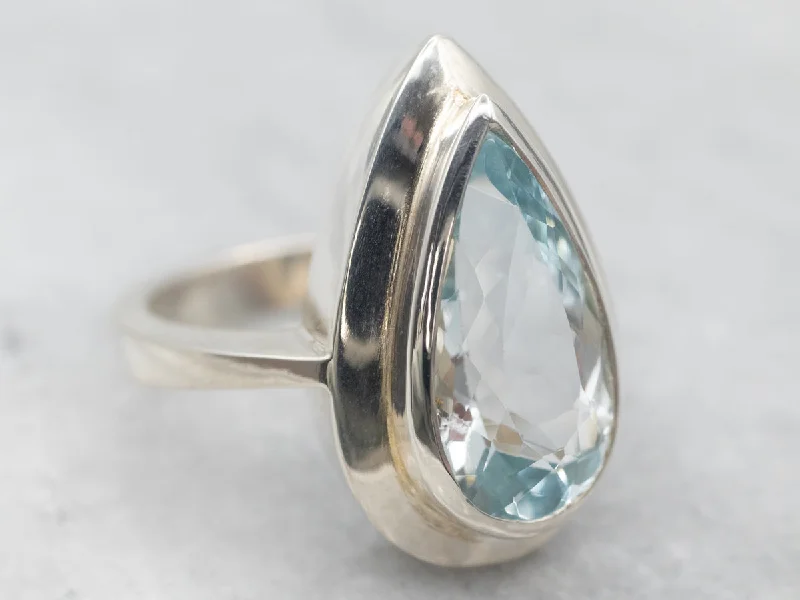 Thin pearl rings-Sterling Silver Pear Cut Blue Topaz Ring