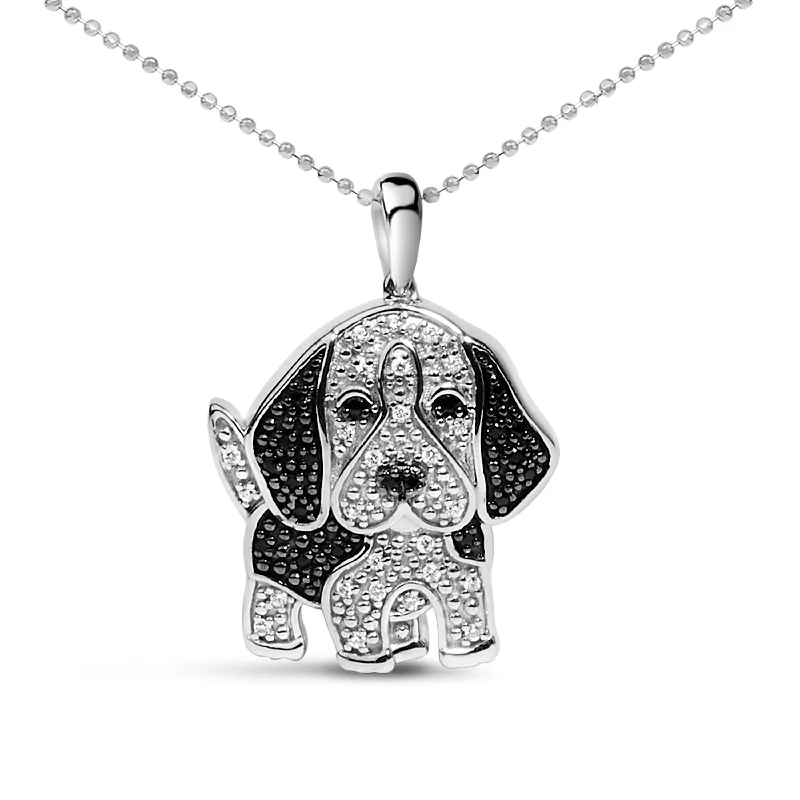 Raven feather necklaces-.925 Sterling Silver 1/4 Cttw White and Black Diamond Basset Hound Dog Pendant Necklace 18 inch