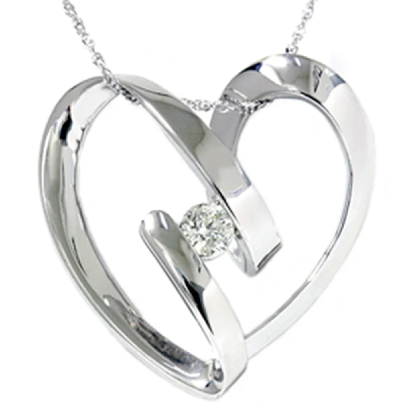 Secure clasp necklaces-1/4ct Heart Shaped Diamond Pendant 14K White Gold