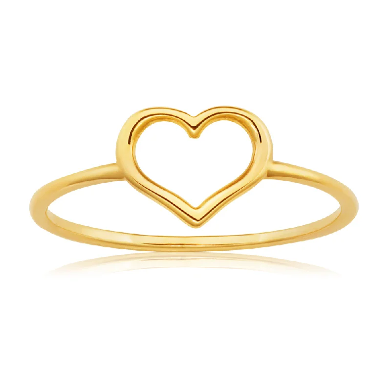 Wide band rings-9ct Yellow Gold Heart Shape Ring