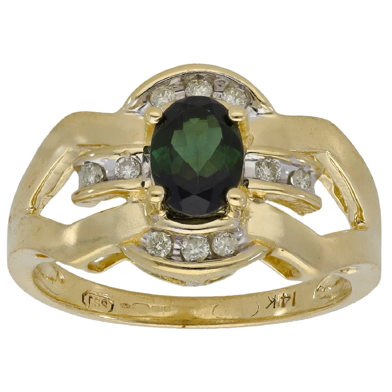 Old flair rings-14ct Gold Diopside & 0.10ct Diamond Dress/Cocktail Ring Size O