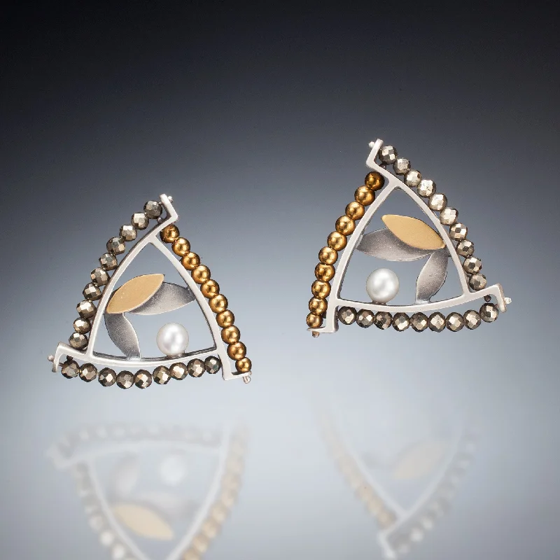 Wave design earrings-Mixed Metal Triangle Earrings