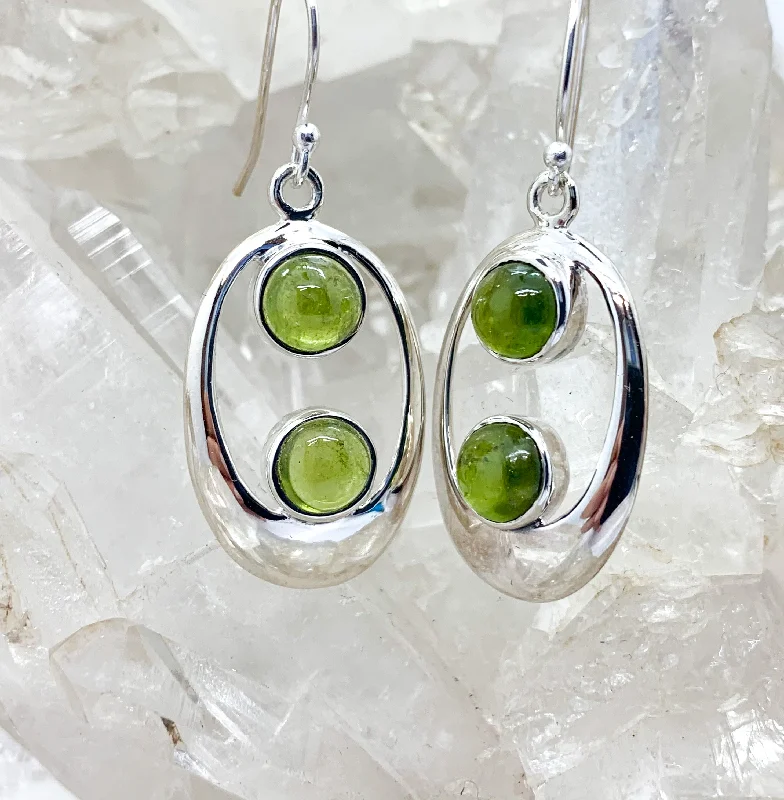 Thin pearl earrings-Green Tourmaline Sterling Silver Earrings $120