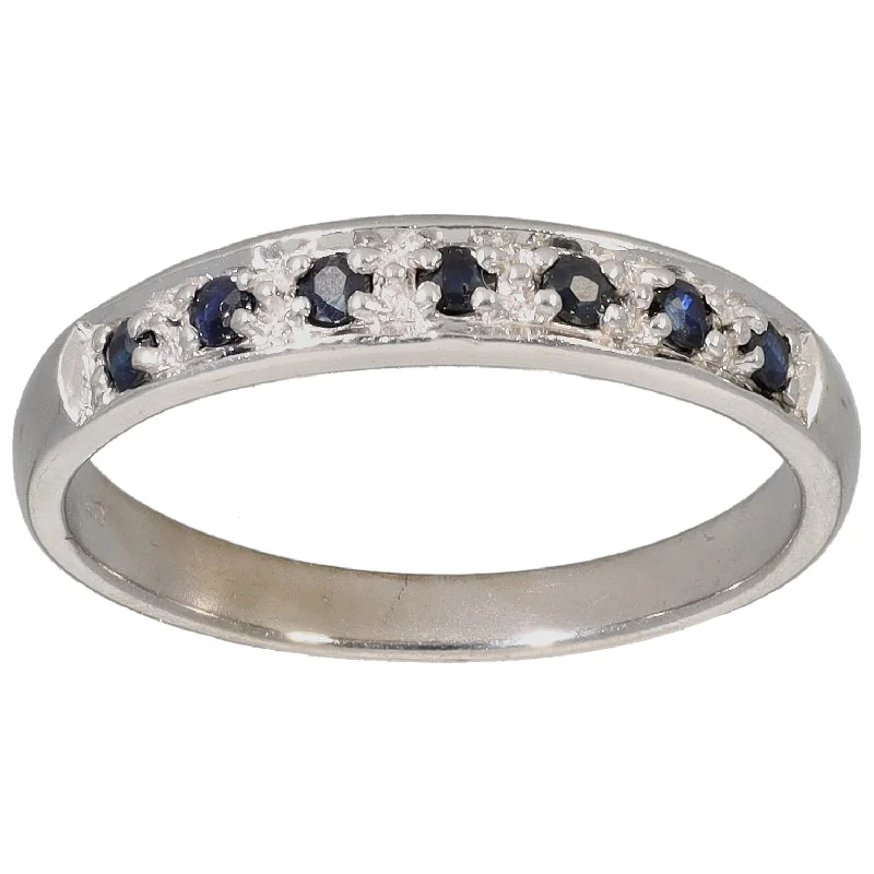 Thin stack rings-9ct White Gold Sapphire Half Eternity Ring Size N