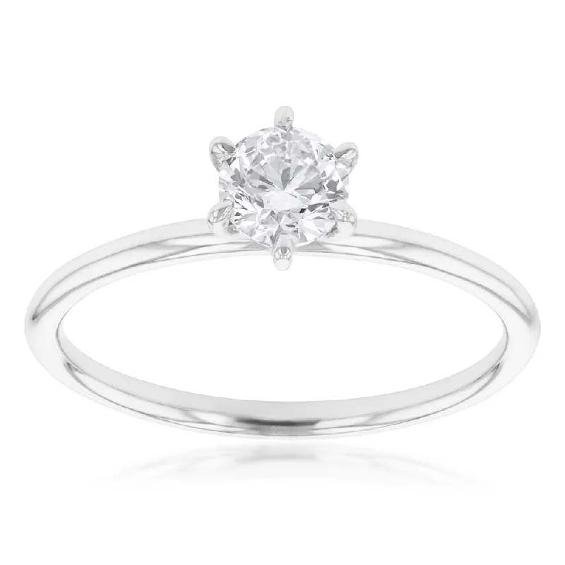 Smooth design rings-18ct White Gold Solitaire Ring with 0.50 Carat GI SI Certified Diamond