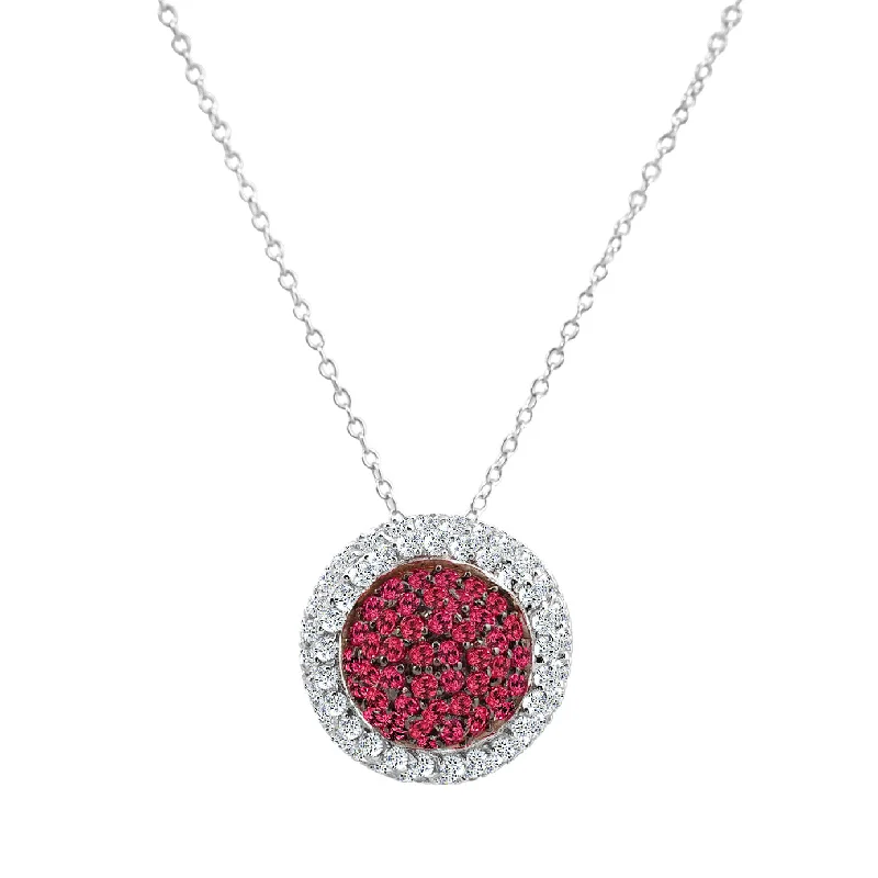 Smooth gem necklaces-C.z. Sterling Silver Rhodium Plated Round Ruby Pendant