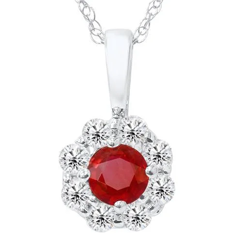 Raised bar necklaces-1ct Ruby Diamond Halo Pendant 14K White Gold