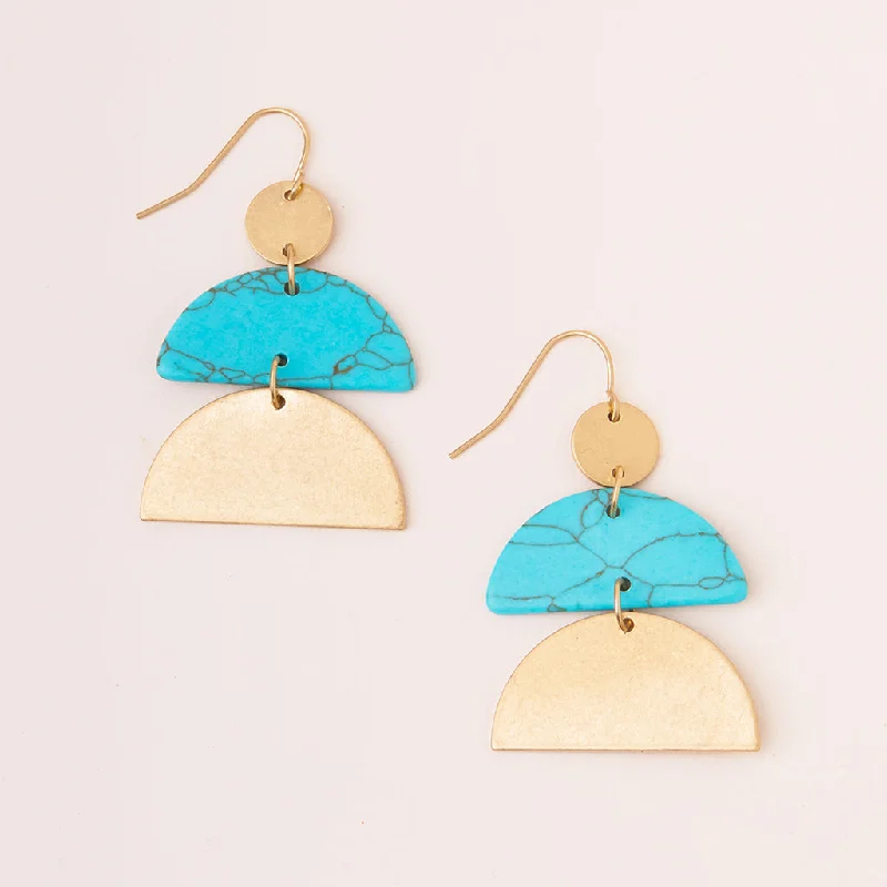 Cebu tile earrings-Stone Half Moon Earring - Turquoise/Gold