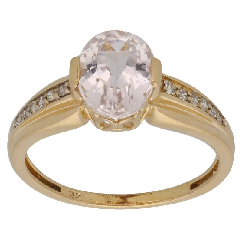 Curved shank rings-9ct Gold Kunzite & 0.06ct Diamond Single Stone Ring with Accent Stones Size N