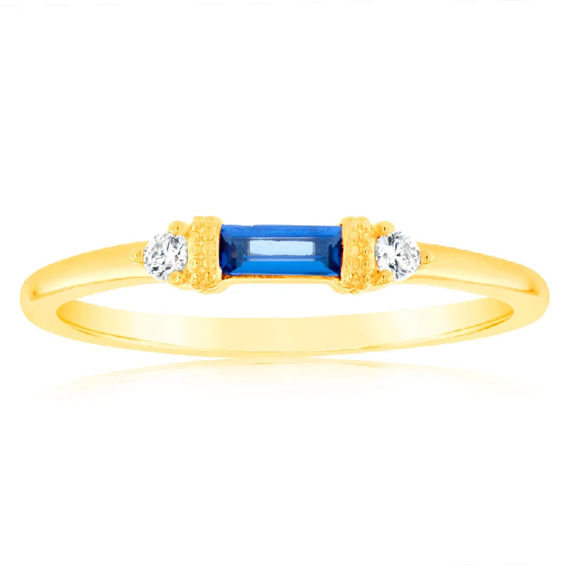 Fine texture rings-Sterling Silver 14ct Gold Plated Nano Sapphire Blue And White Cubic Zirconia Ring