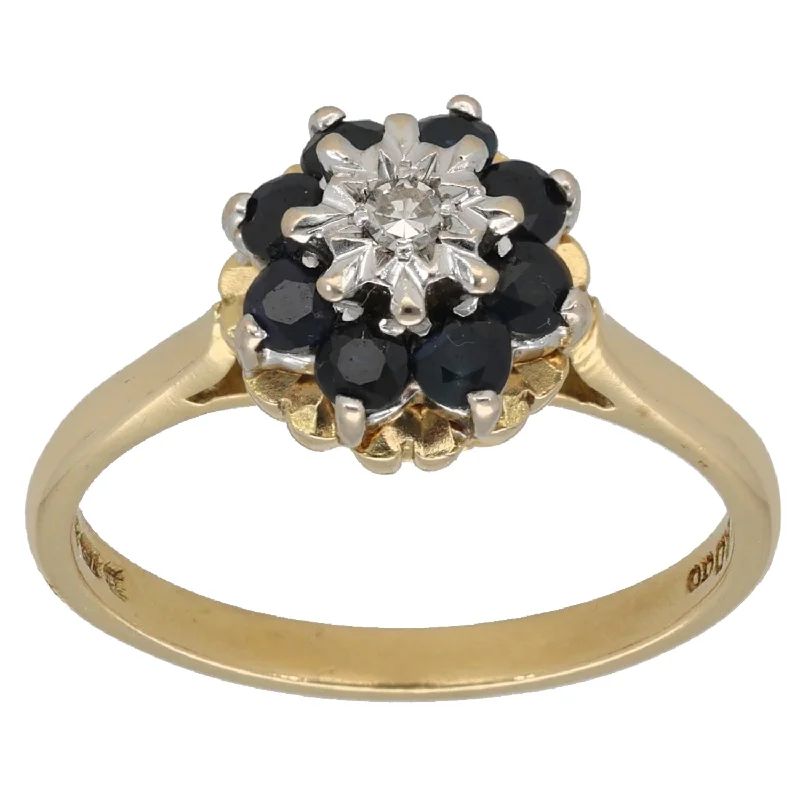 Fine enamel rings-18ct Gold 0.03ct Diamond & Sapphire Cluster Ring Size P