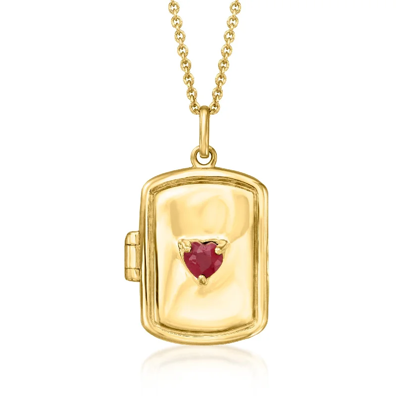 Patina silver necklaces-Ross-Simons Ruby Heart Locket Necklace in 18kt Gold Over Sterling