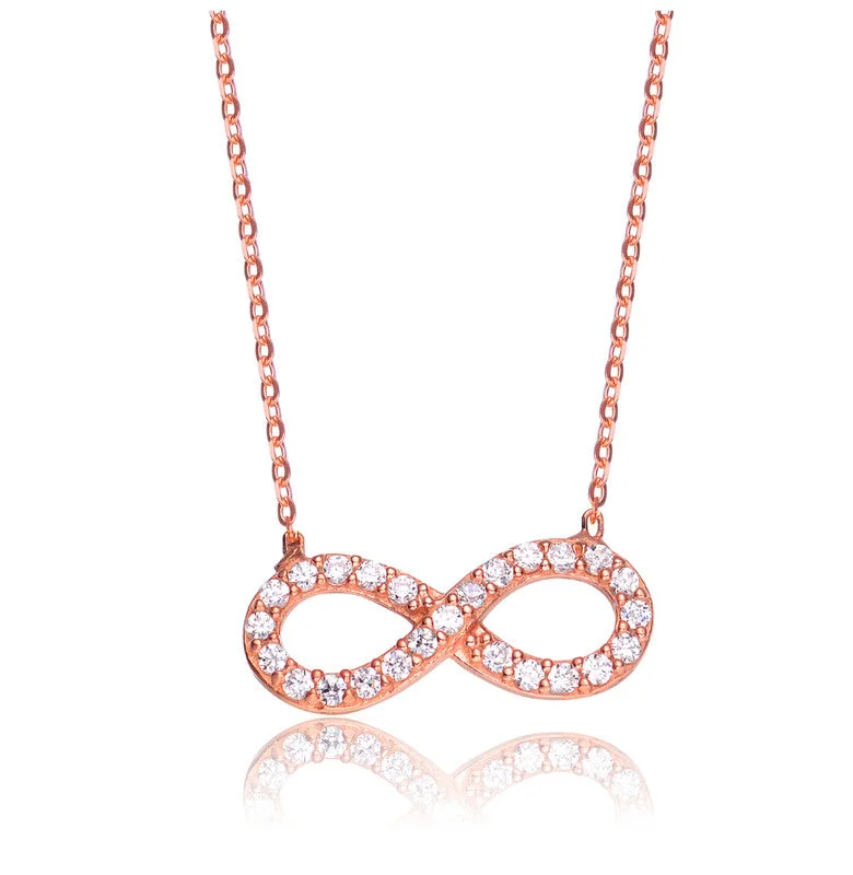 Pure crystal necklaces-GENEVIVE Sterling Silver Rose Gold Plated Cubic Zirconia Halo Infinity Neckalce