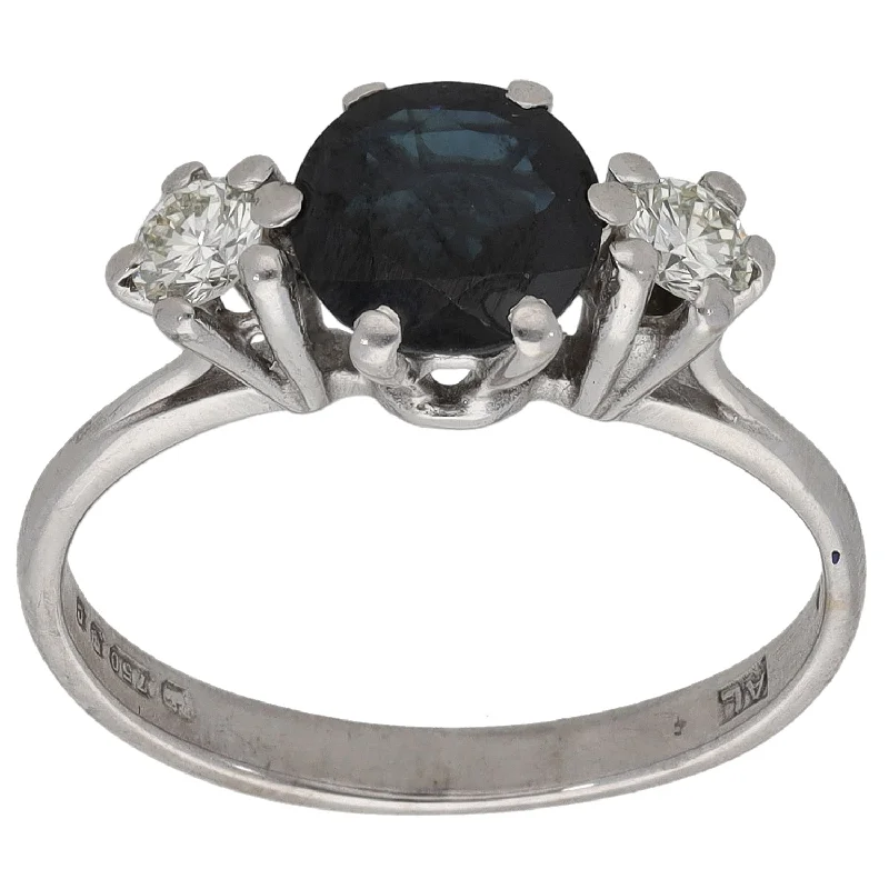 Vine style rings-18ct White Gold Sapphire & 0.27ct Diamond Trilogy Ring Size K