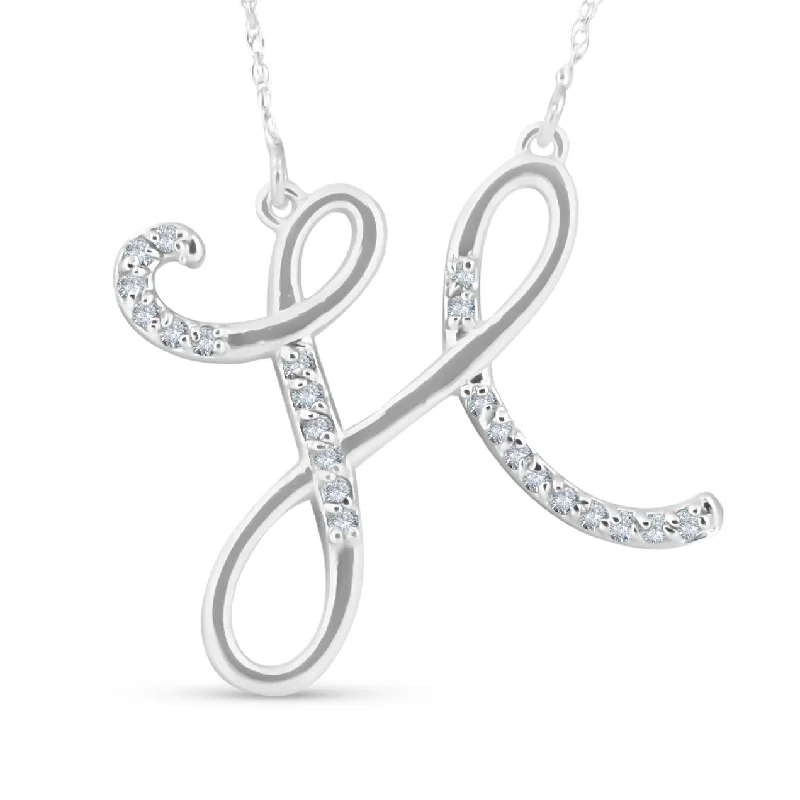 Aged medallion necklaces-1/4ct Diamond "H" Initial Pendant 18" Necklace 14K White Gold