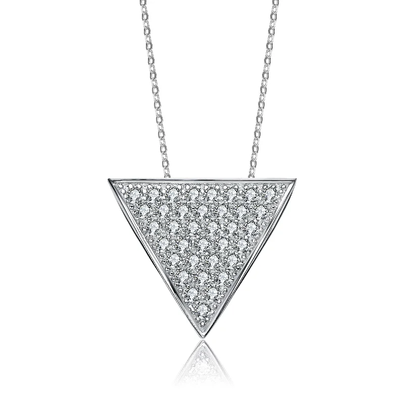 Smooth design necklaces-Sterling Silver Cubic Zirconia Reverse Triangle Necklace