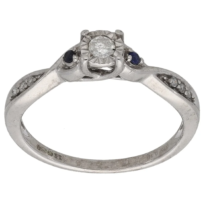 Vivid diamond rings-9ct White Gold 0.10ct Diamond & Sapphire Solitaire Ring With Accent Stones Size L