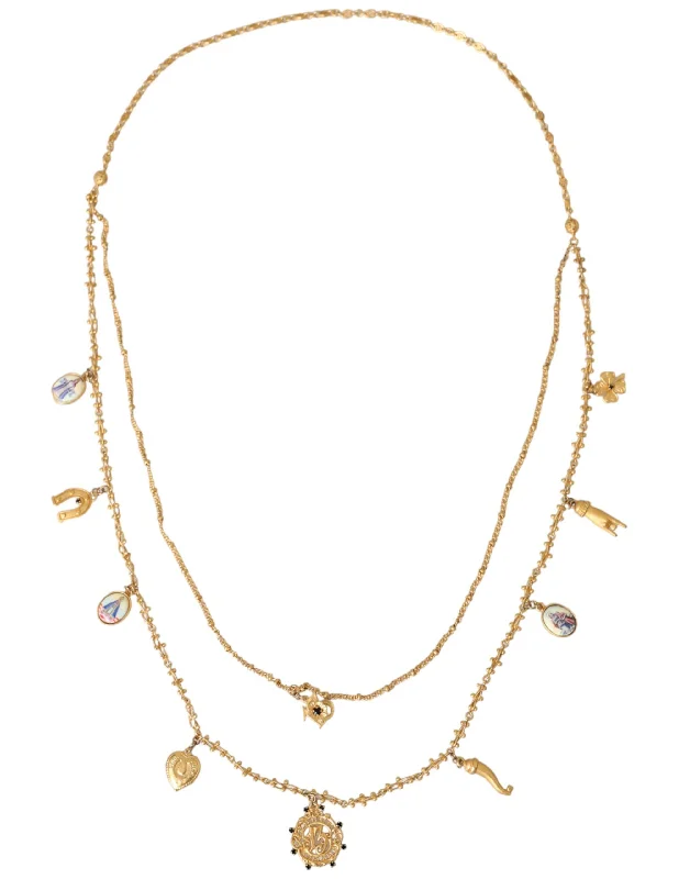 Square shape necklaces-Dolce & Gabbana  Tone Chain Brass Charm Statement Sicily Women's Necklace