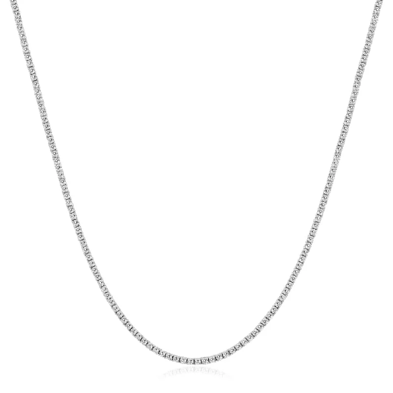 Wave pattern necklaces-7Ct TW Diamond Tennis Necklace 4-Prong 14k White Gold 16.5" Lab Grown