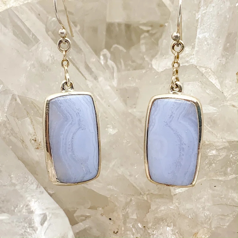 Fine heart earrings-Blue Lace Agate Sterling Silver Earrings $110