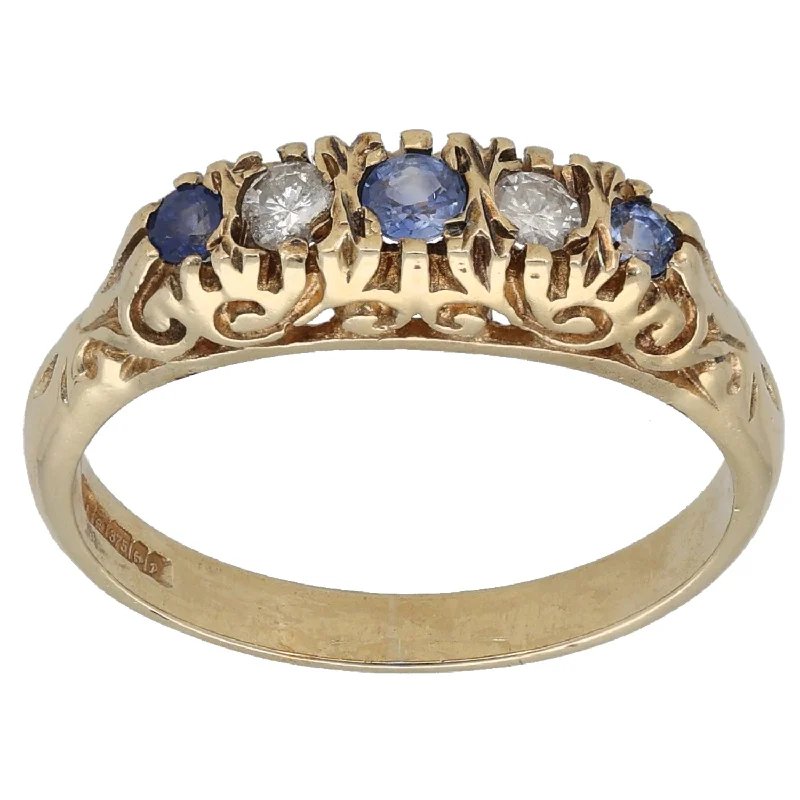 Raven design rings-9ct Gold Sapphire & 0.10ct Diamond Half Eternity Ring Size N