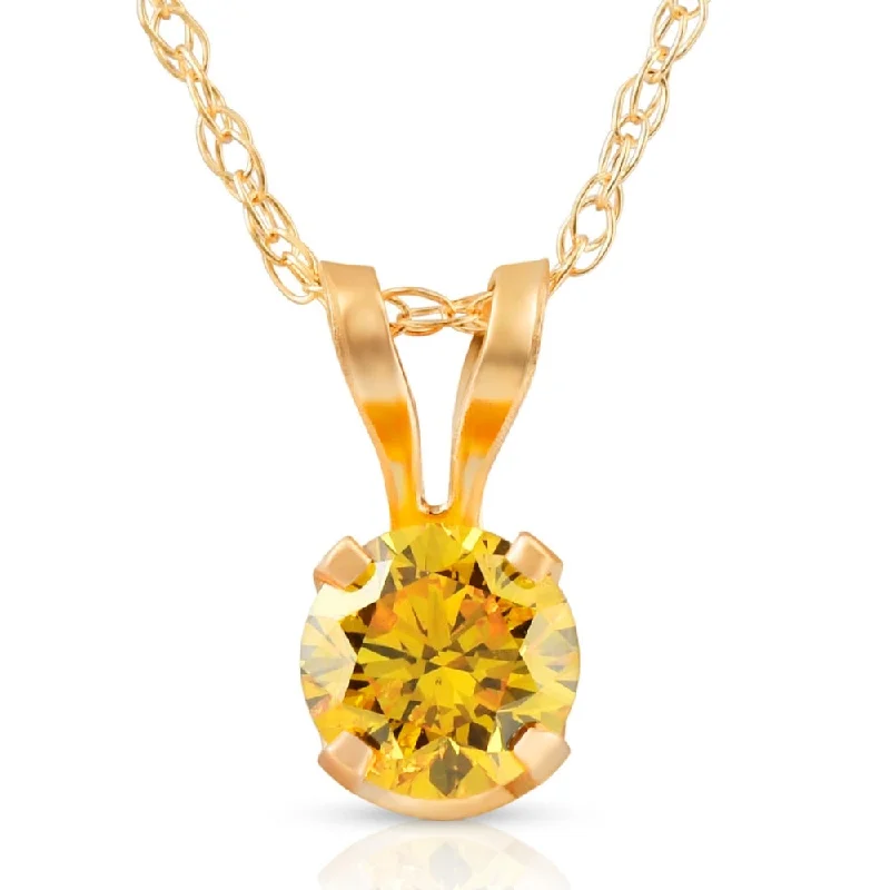 Soft yarn necklaces-1/4Ct Fancy Canary Yellow Diamond Lab Grown Pendant 14k Yellow Gold Necklace