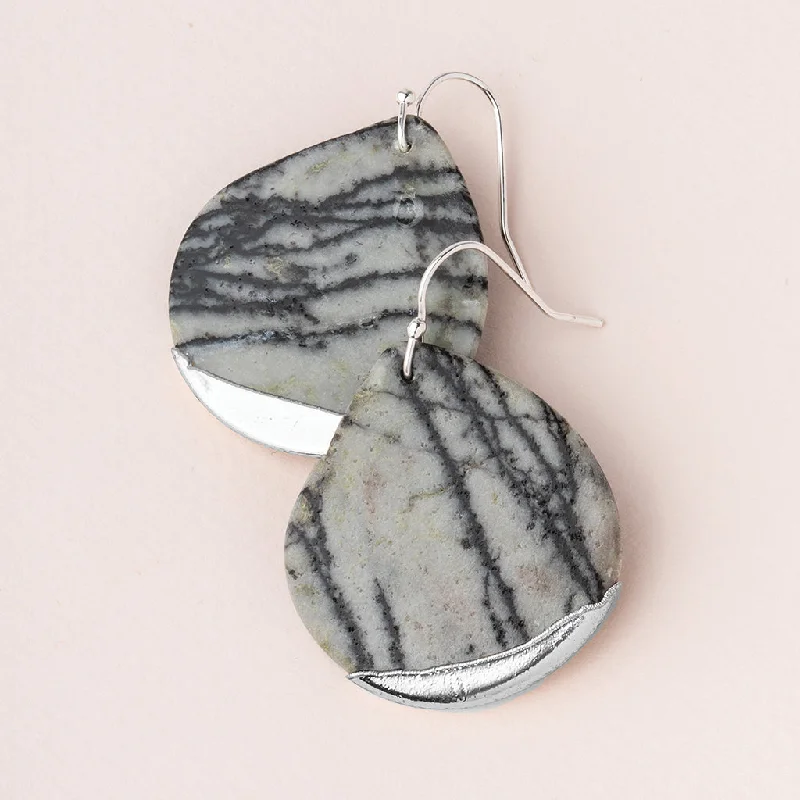 Thick statement earrings-Stone Dipped Teardrop Earring - Picasso Jasper/Silver