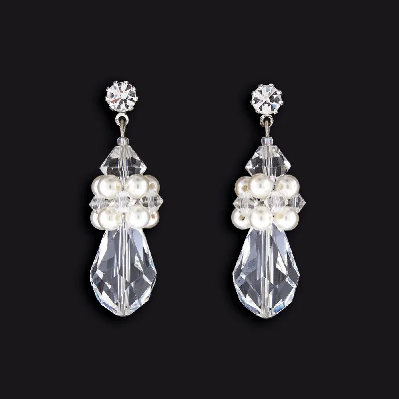 Clear pearl earrings-Crystal & Pearl Cluster Earrings