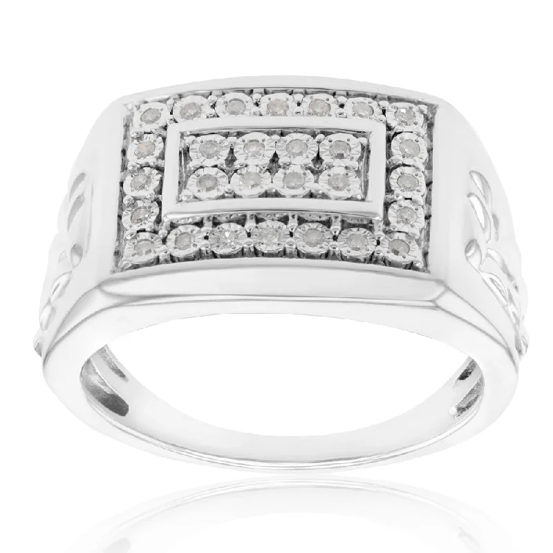 Thin heart rings-1/4 Carat Diamond Gents Ring in Sterling Silver