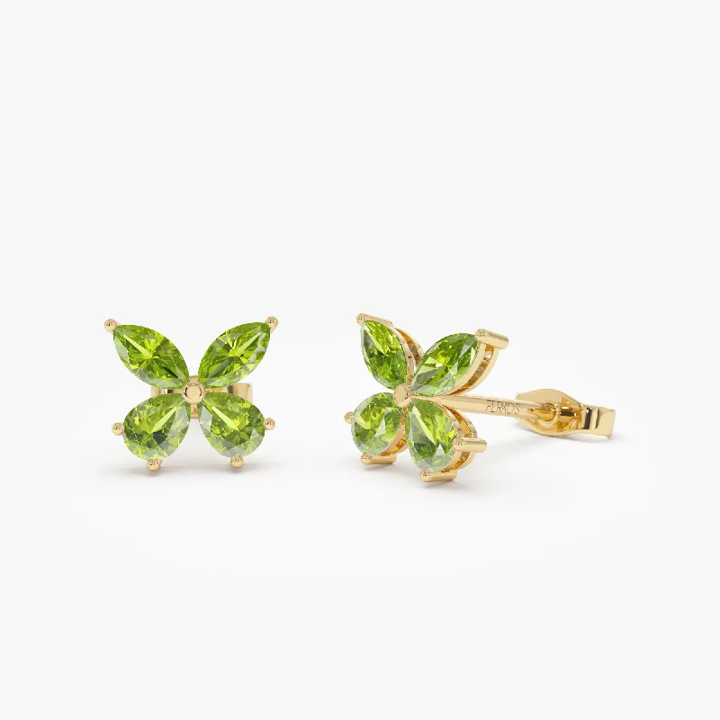 Raised disc earrings-14K Peridot Butterfly Stud Earrings