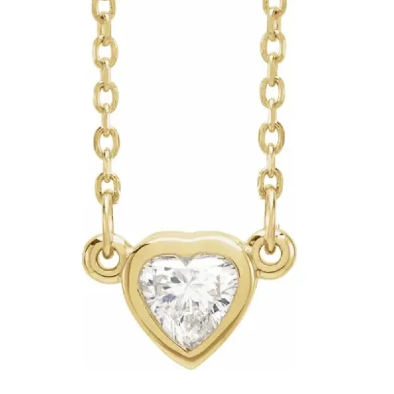 Polished name necklaces-3/8ct Bezel Solitaire Heart Shape Diamond 14K Yellow Gold Lab Grown Necklace