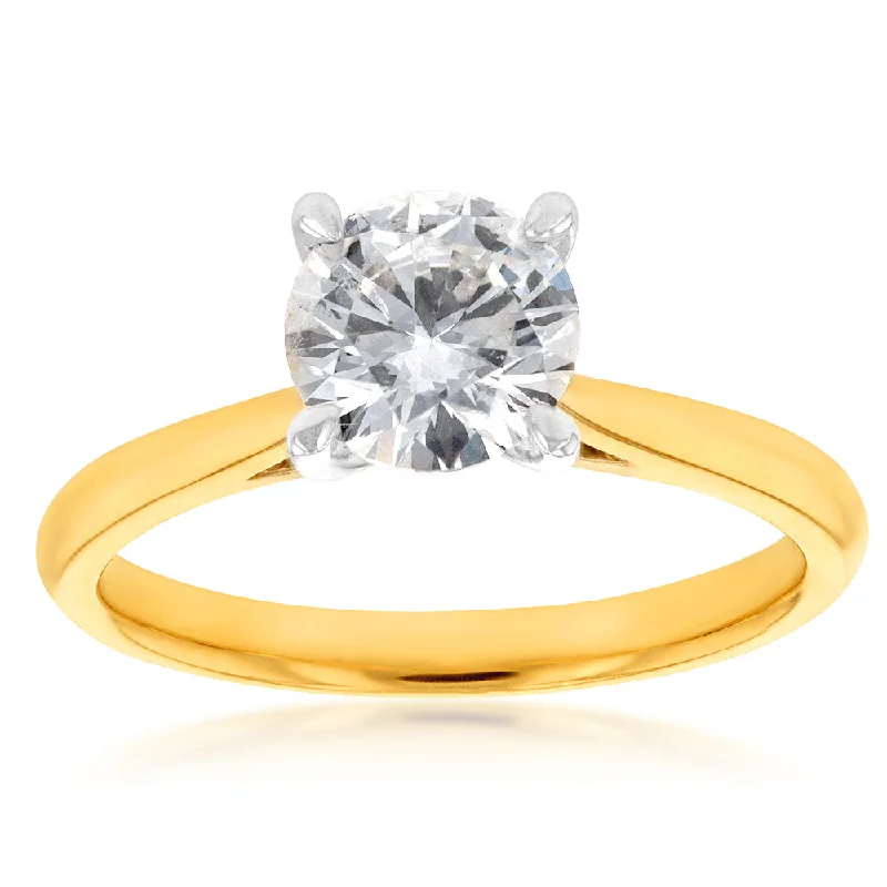 Hand-polished rings-18ct Yellow Gold Solitaire Ring with 1 Carat GI SI Certified Diamond