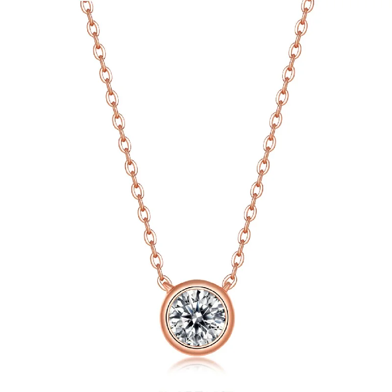 Curved pendant necklaces-Sterling Silver 18k Rose Gold Plated with 1ct Lab Created Moissanite Necklace