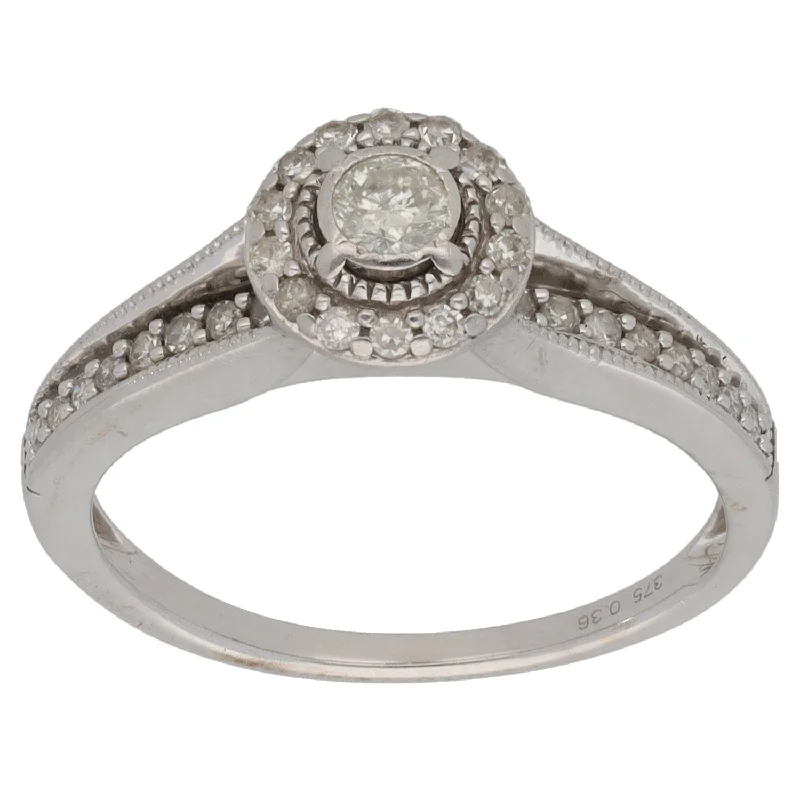 Secure clasp rings-9ct White Gold 0.36ct Diamond Halo Ring Size N