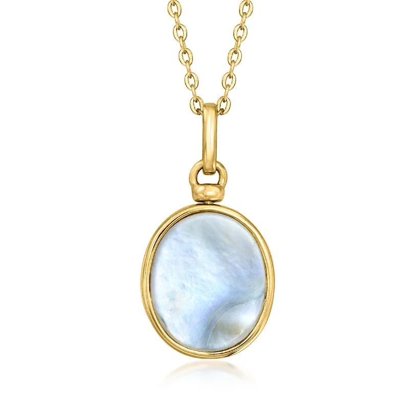 Lunar charm necklaces-Ross-Simons Mother-Of-Pearl and Onyx Reversible Pendant Necklace in 18kt Gold Over Sterling