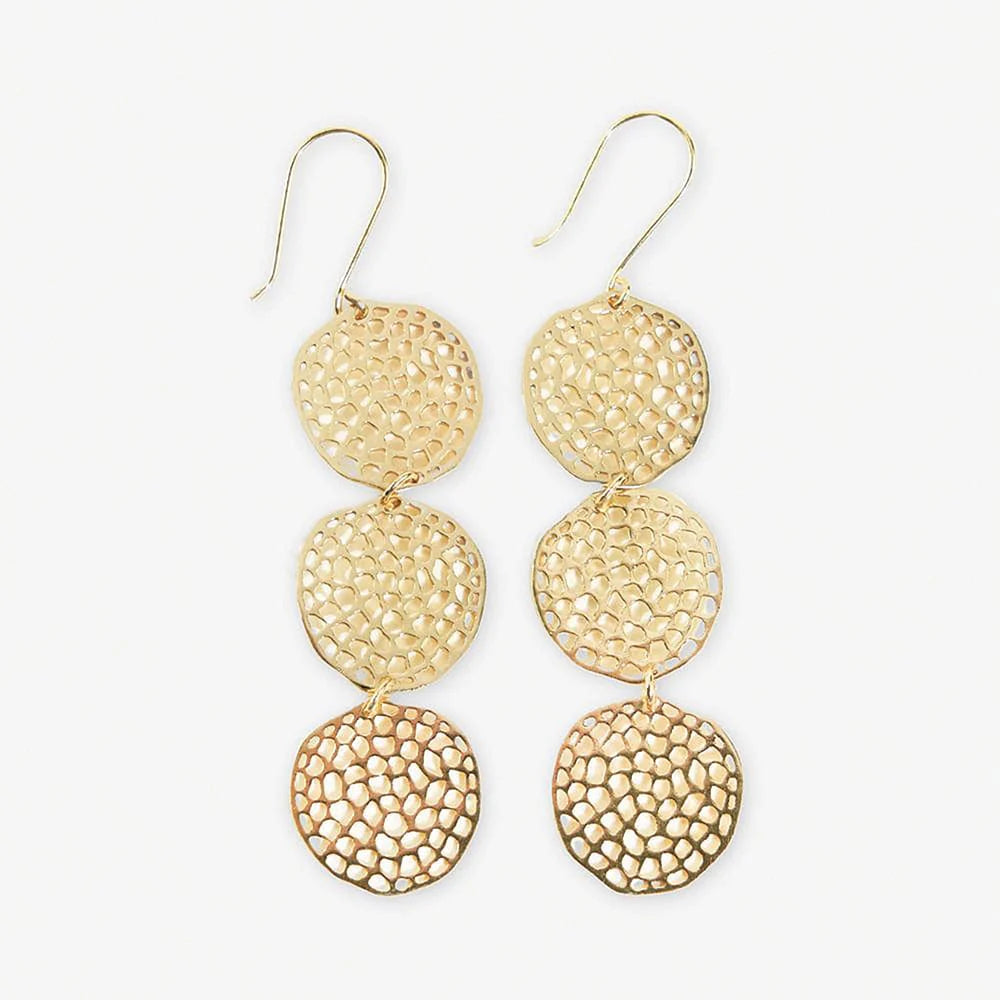 Old flair earrings-Gretchen Triple Disc Textured Drop Earrings Brass