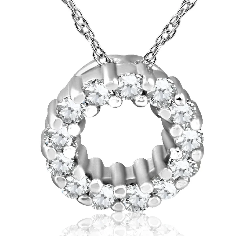 Wide bib necklaces-1/3ct Diamond Circle Pendant 14K White Gold 5mm