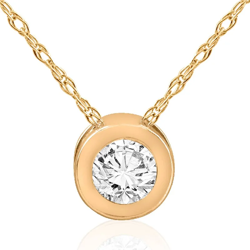 Thick link necklaces-14k Yellow Gold 5/8ct Round Bezel Solitaire Diamond Pendant 14K Necklace