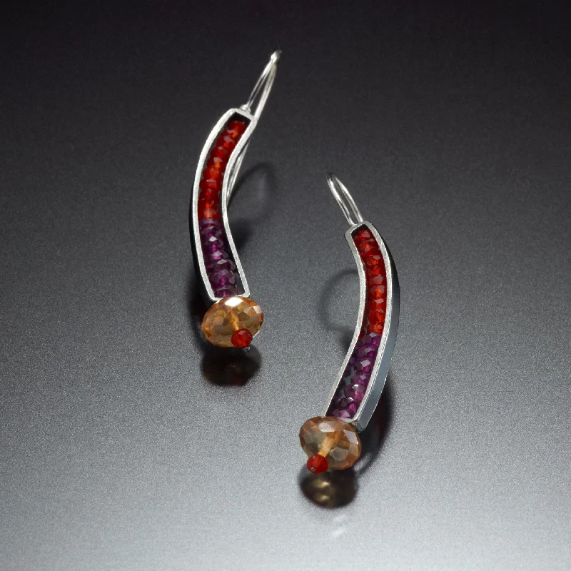 Vine style earrings-Gemstone Curve Earrings (red)