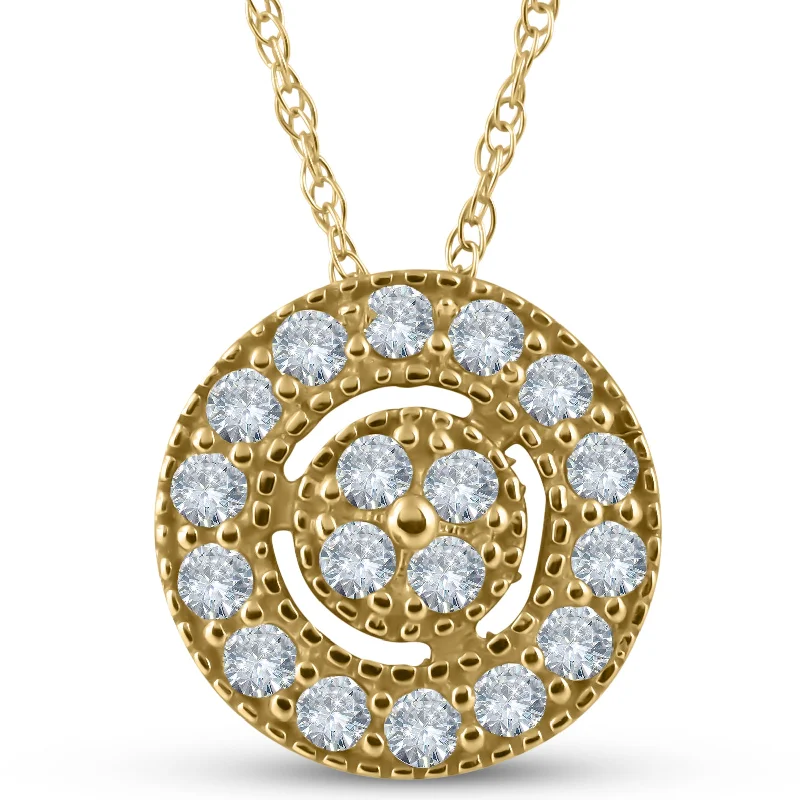 Fine enamel necklaces-1/4 ct Diamond Pave Halo Pendant Yellow Gold Womens Necklace & 18" Chain