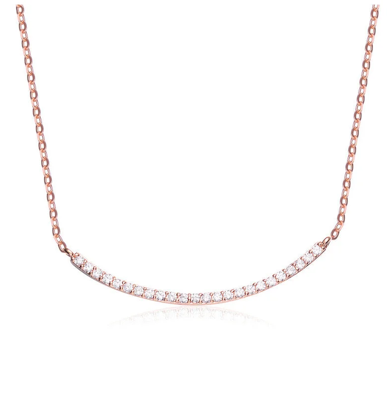 Cord weave necklaces-Sterling Silver with Clear Cubic Zirconia Curved Necklace