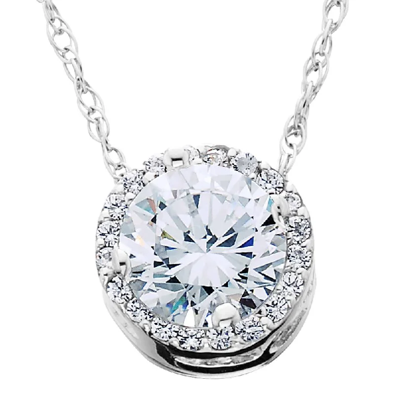 Light filigree necklaces-1/2ct Diamond Halo Pendant 14K White Gold Lab Grown