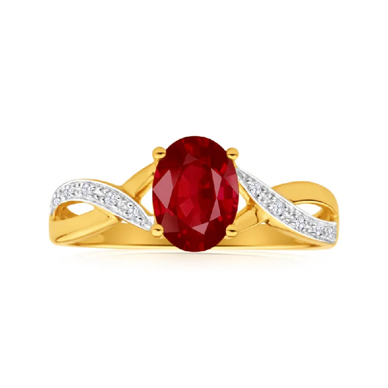 Sky birthstone rings-9ct Dazzling Yellow Gold Diamond and Garnet Ring