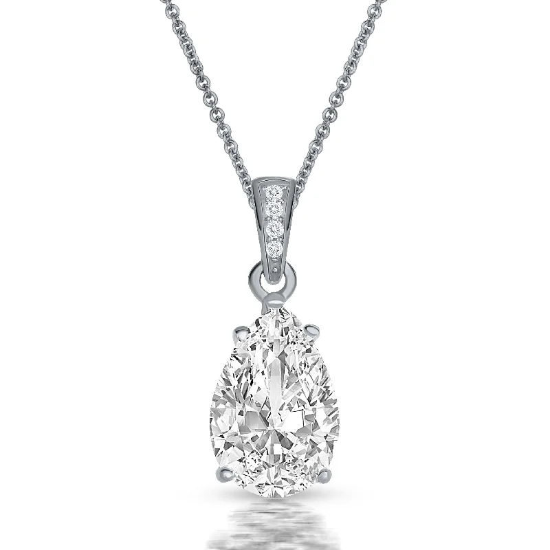 Lily flower necklaces-C.z. Sterling Silver Pear Shape Cubic Zirconia Pendant